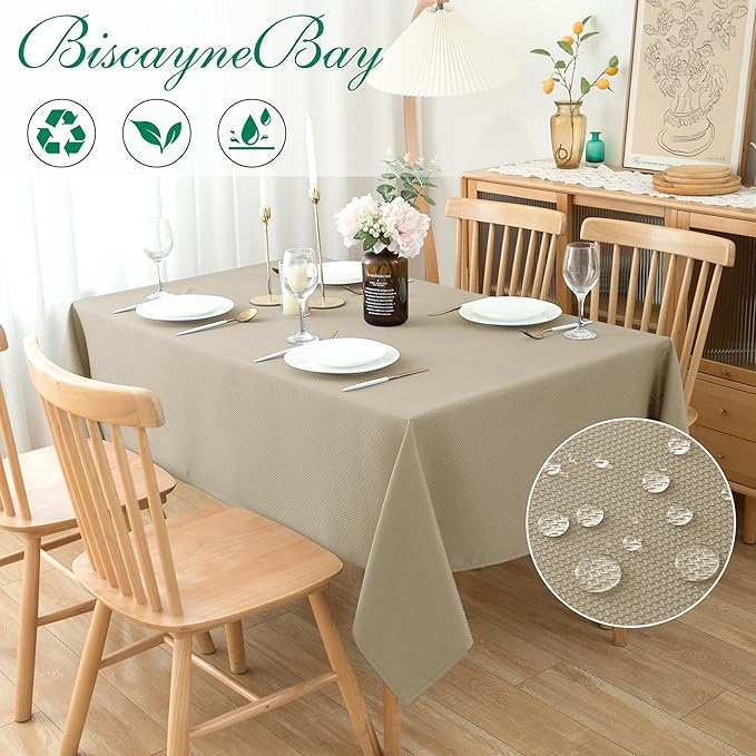 Biscaynebay Textured Fabric Tablecloths 90x156 Inches Rectangular, Natural - Image 2