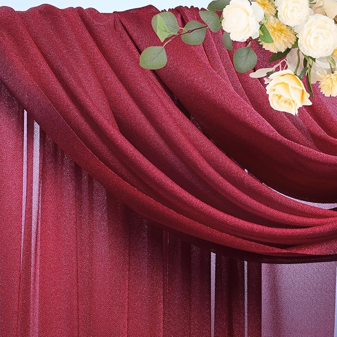 Wokceer Wedding Arch Draping Fabric 6 Panels 28.7" x 20FT Burgundy Drapes Sheer - Image 4