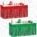 2 Pack Red Green Table Skirts, 29x108" Metallic Foil Tinsel Fringe Table Skirt by Unknown
