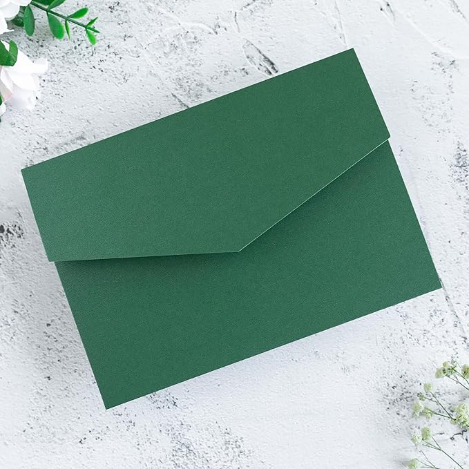 20 PCS Emerald Green Tri-fold Laser Cut Wedding Invitation Pockets - Image 7