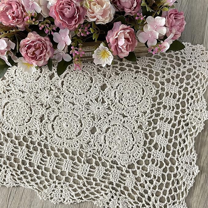Phantomon Lace Table Runner Rectangular Table Cover Cloth Handmade Crochet - Image 3