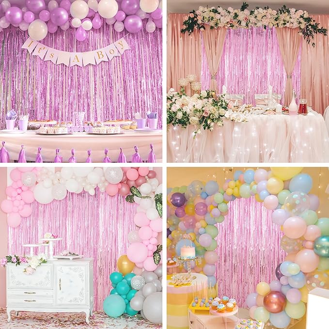 Crosize 7 Pack 3.3 x 9.9 ft Pink Foil Fringe Glitter Curtains Party Decorations - Image 5