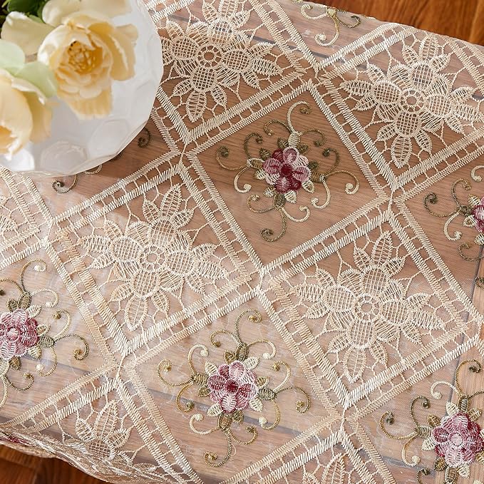Warm Home Designs Gold Lace Table Runner. Embroidered - Image 3