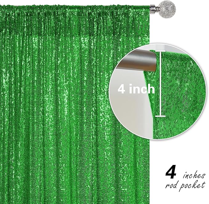 Green Sequin Backdrop Curtain 2 Pieces 2FTx8FT Glitter Photography Backdrop - Image 5