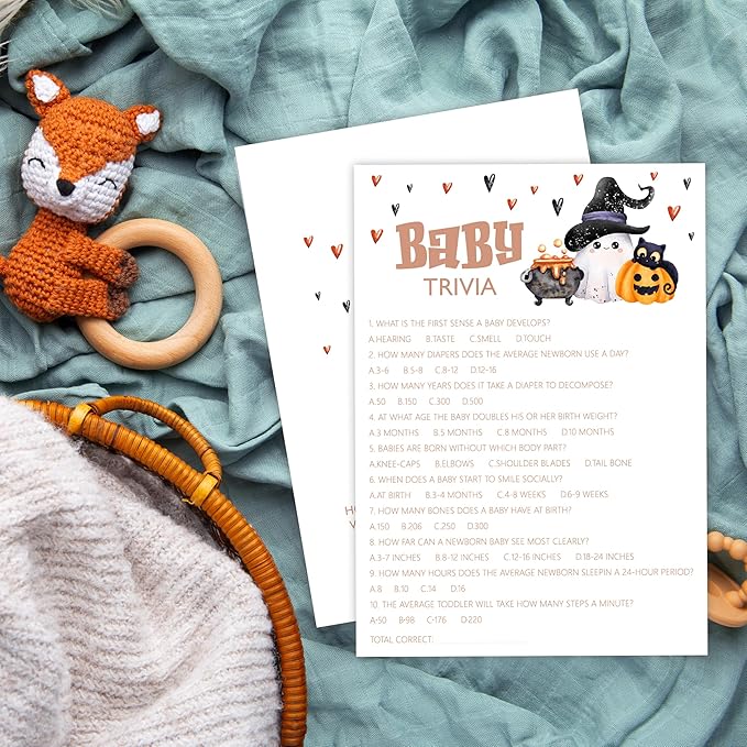 Baby Shower Games, Halloween Baby Trivia, 25 Double-Sided Game Cards + 1 Answer - Image 6