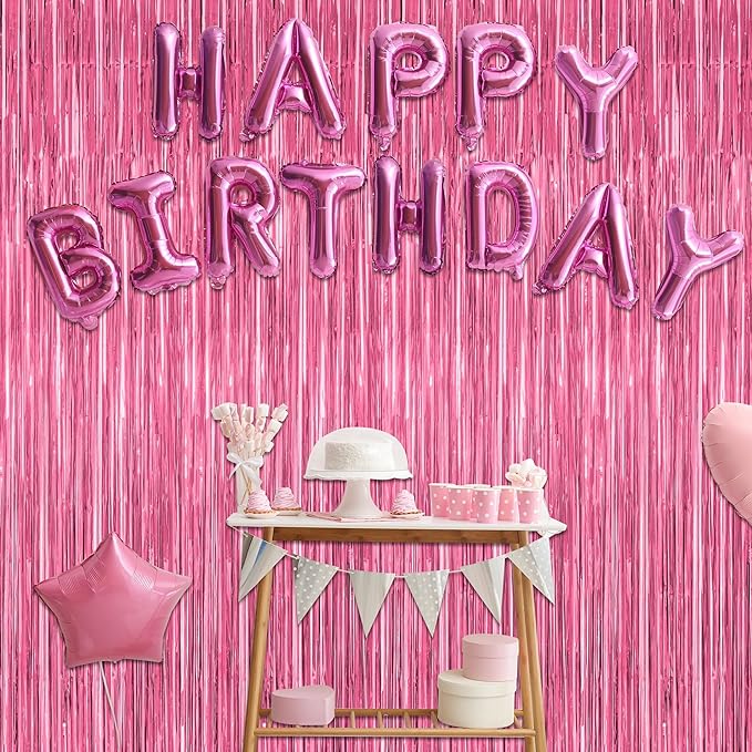 2 Pack Pink Party Decorations, 3.28 FT x 7.05 FT Pink Backdrop, Metallic Tinsel - Image 6
