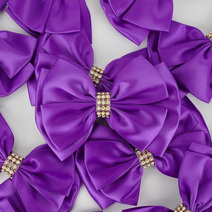 Purple Ribbon Bow 4'' Premade Satin Bow, Wrapping Bows - Image 4