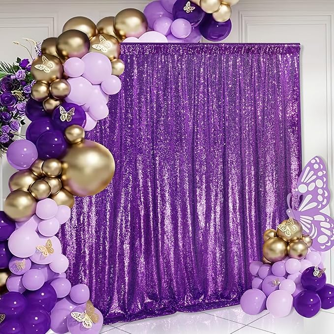 Purple Sequin Backdrop 8ft x 8ft Glitter Party Backdrop Curtains Glitter - Image 2