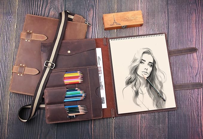 Robrasim Handmade Leather Sketchbook Cover, Artist Sketch Pad Holder - Image 6