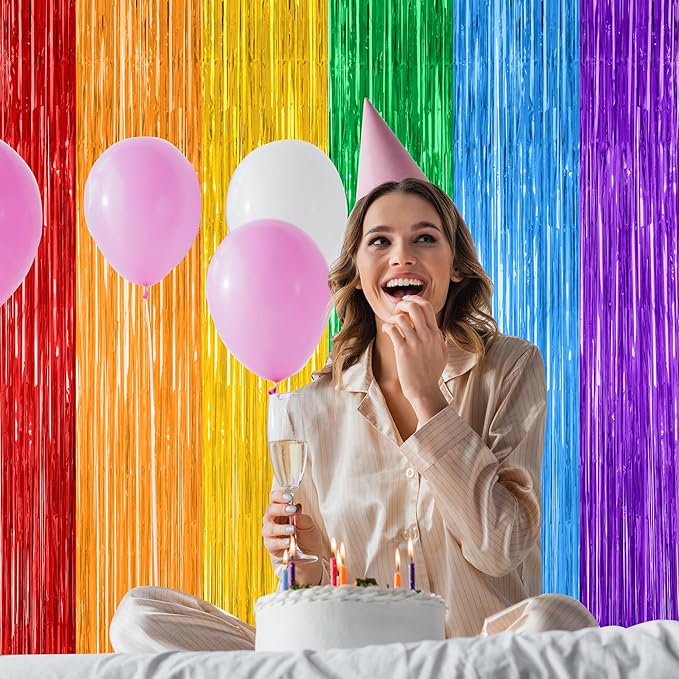 12 Pack Rainbow Backdrop, 3.28 FT x 7.05 FT Pride Decorations, Metallic Fringe - Image 5