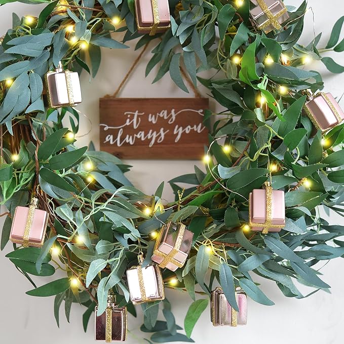 Artificial Willow Garland with Battery String Lights & Pink Gift Box Ornaments - Image 6