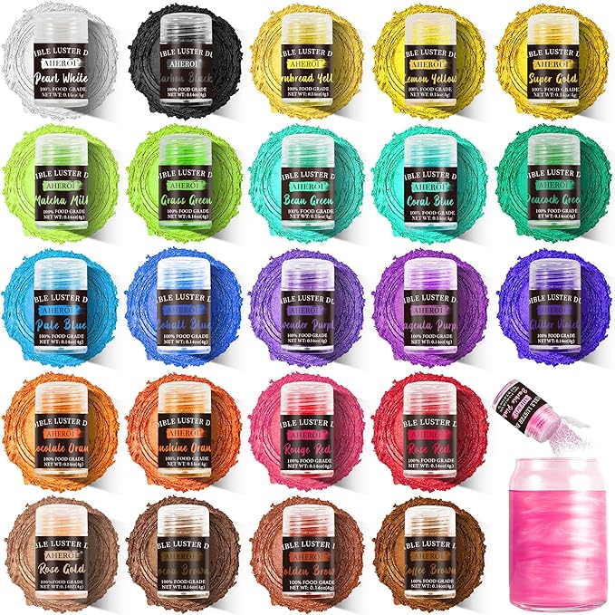 Aheroi Edible Glitter, 24 Colors Luster Dust Edible, Cocktail Glitter Luster by Aheroi