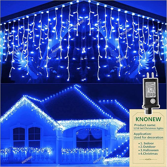 Christmas Lights Outdoor Decorations 1216 LED 99ft 8 Modes Curtain Fairy String by KNONEW