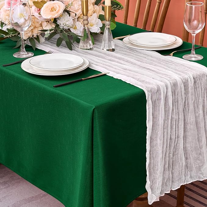 Fitable Faux Linen Christmas Tablecloths 2 Pack, Burlap Textured Table Clothes - Image 2