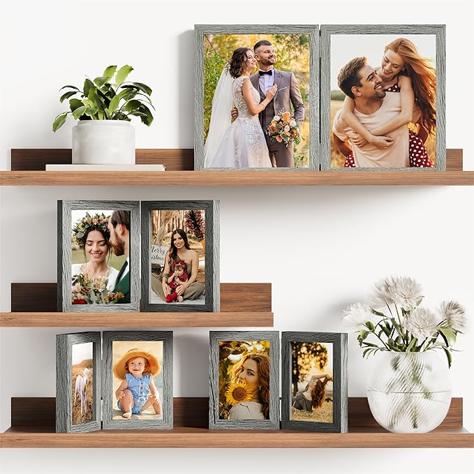 decorUhome Double 5x7 Picture Frame Vertical, Engineered Wood Bifold Photo Frame - Image 6