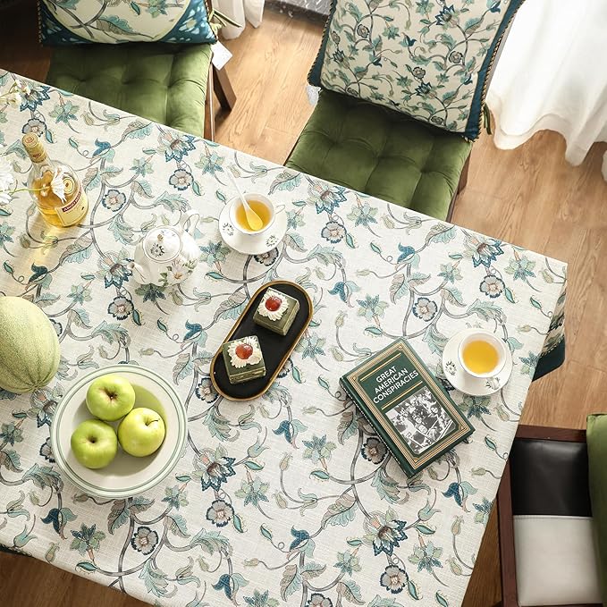 patdrea Designer Green Small Square Table Cloth, Vintage Floral Linen Durable - Image 5