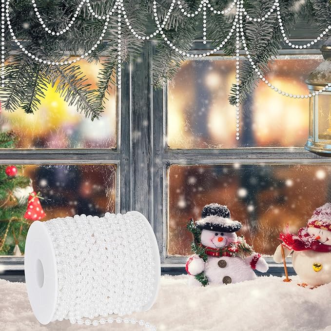 100 Feet White Christmas Tree Garland, Artificial Beads Strands Chain, - Image 2