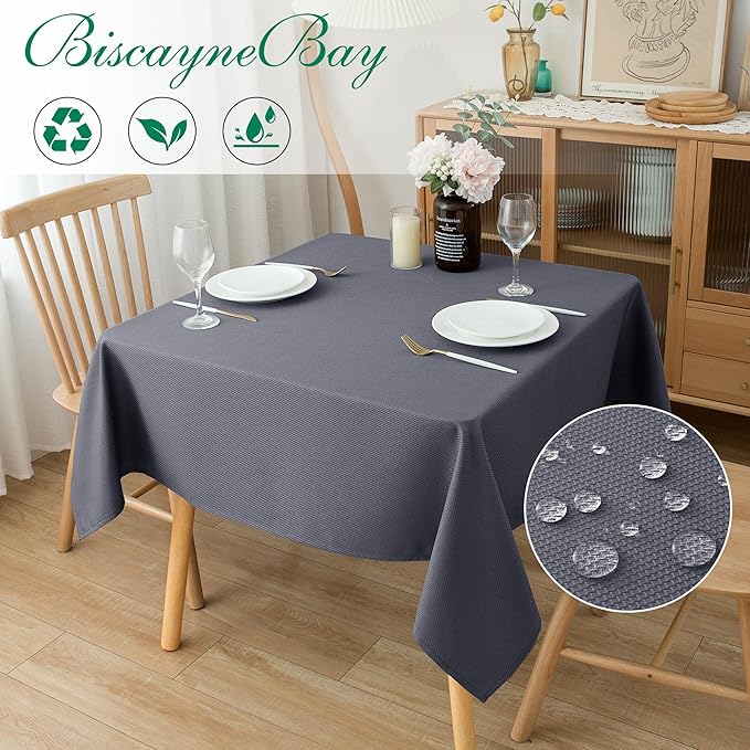 Biscaynebay Textured Fabric Square Tablecloths 60x60 Inch, Dark Grey Water - Image 2
