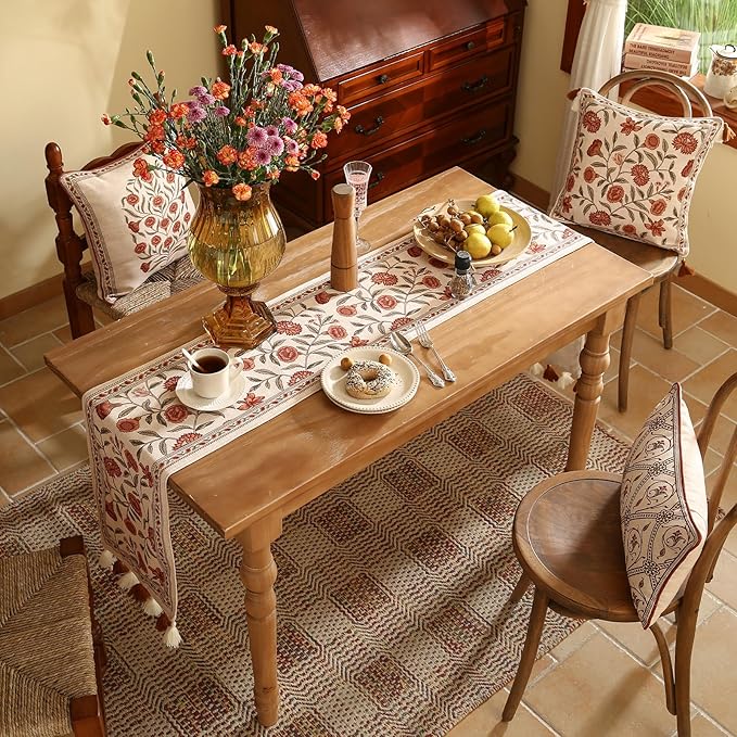 ISAENNE Designer Elegant Linen Table Runner 102 Inches Long, Vintage Orange - Image 9
