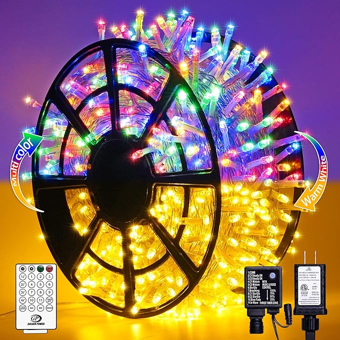 JMEXSUSS 500 LED Color Changing Christmas Lights, 163FT Warm White & Multicolor by JMEXSUSS