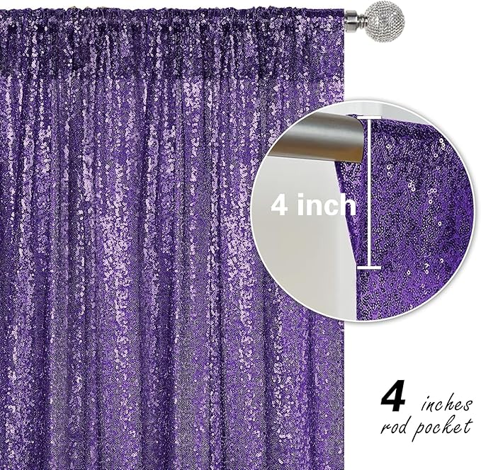 Purple Sequin Backdrop Curtain 2 Pieces 2FTx8FT Glitter Photography Backdrop - Image 6