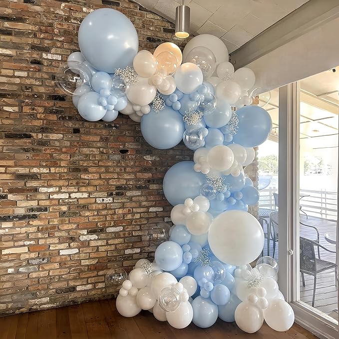 Pastel Blue and White Balloons, 12 Inch 35PCS Light Baby Blue Pearl White - Image 7
