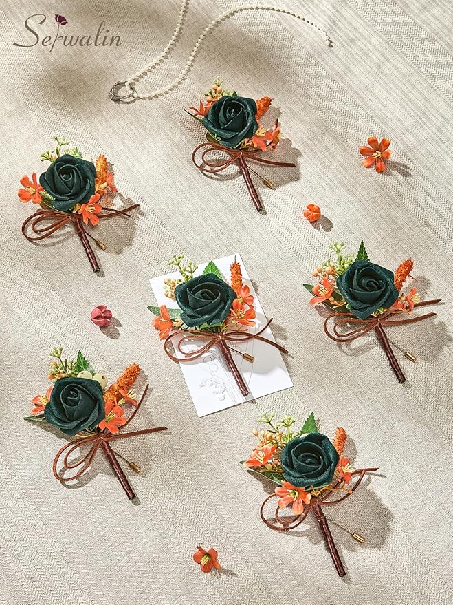 Serwalin 10Pcs Boutonniere for Men, Teal Groom and Best Man Boutonniere - Image 6
