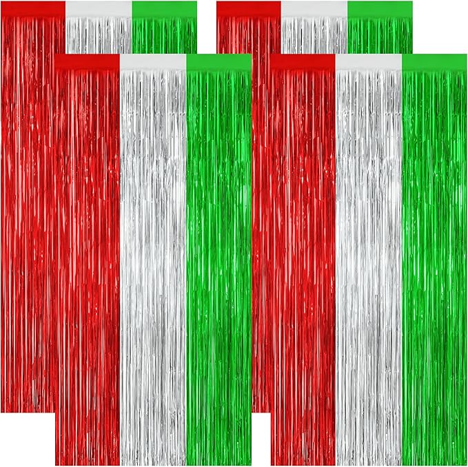 4 Pack Christmas Curtains, 3.28 FT x 7.05 FT Red Silver Green Foil Backdrop by ZATAYE
