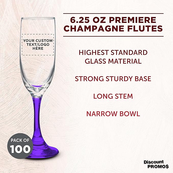DISCOUNT PROMOS Custom Premiere Champagne Flutes 6.25 oz. Set of 100, - Image 3
