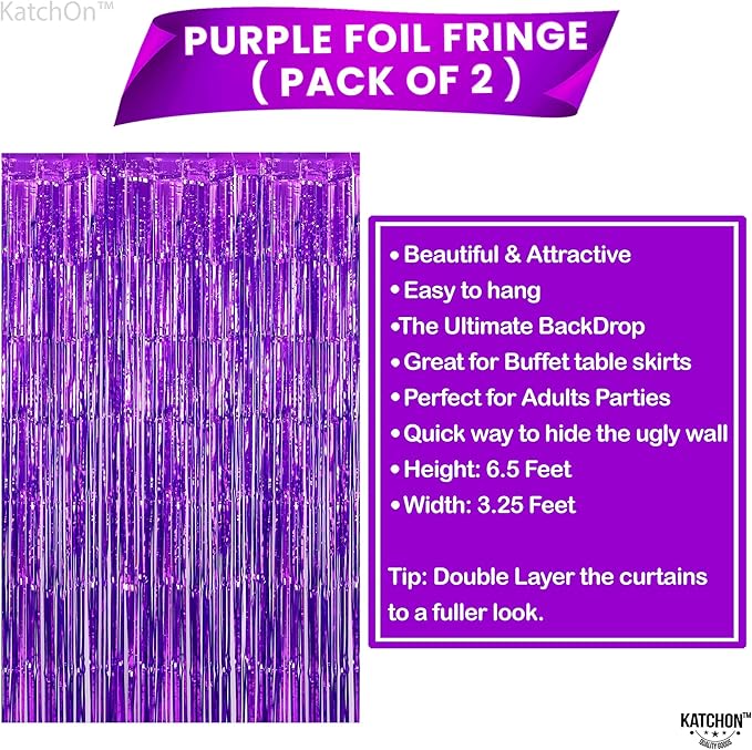 KatchOn, Metallic Purple Foil Fringe Curtain - Image 2