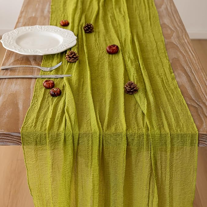 3pcs Moss Green Cheesecloth Table Runner Gauze 120 Inch 10 FT Rustic Boho - Image 4