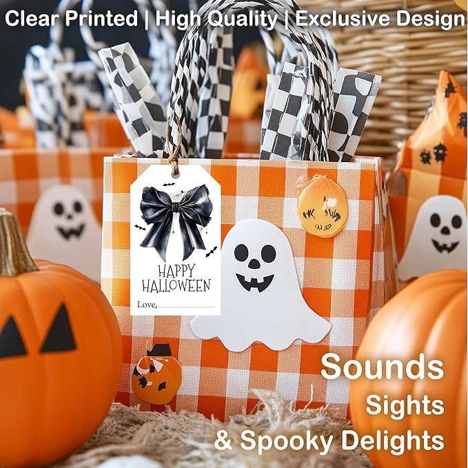 50 Pcs Halloween Tags with String, 2.1"×3.5" Bowknot Paper Gifts Tags, Bat - Image 5