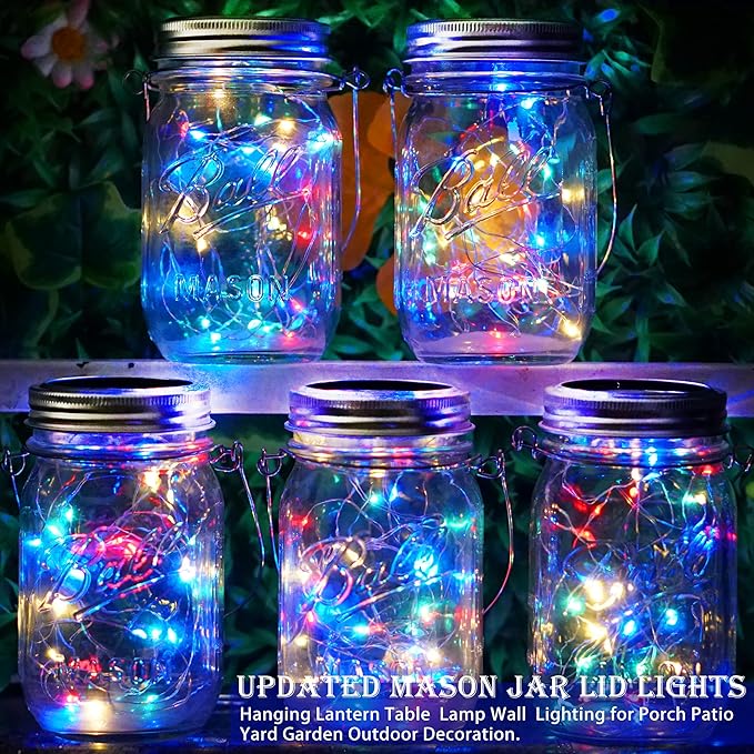 SunKite Solar Mason Jar Lights, 8 Pack 20 LED Waterproof Fairy Firefly Jar Lids - Image 4
