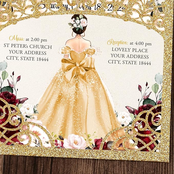 50Pcs Gold Crown Quinceanera Invitation - Image 4