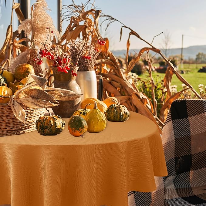 Biscaynebay Fall Tablecloth Textured Fabric Round Tablecloths 90", Bronze - Image 6