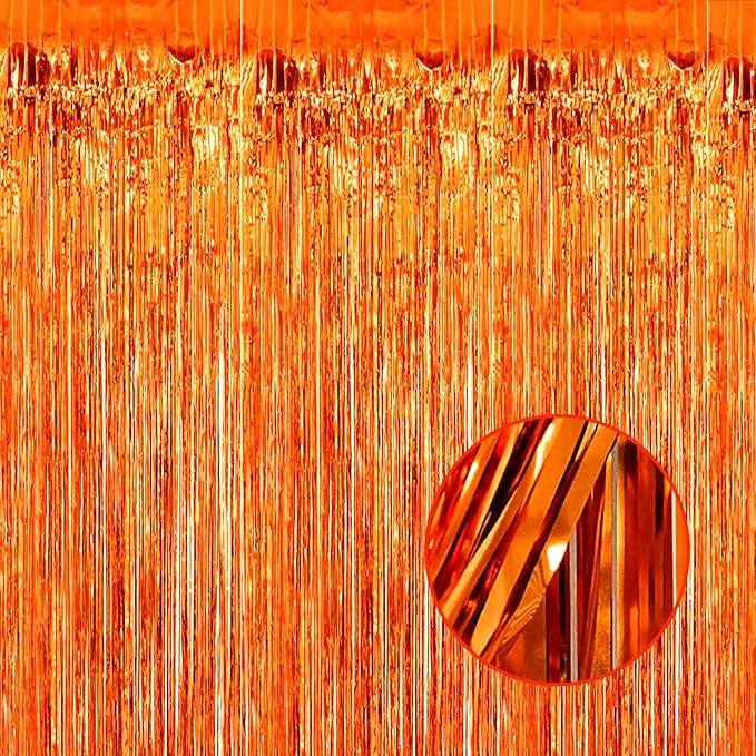 4 Pack Orange Foil Fringe Curtain Backdrop, 3.28Ftx8.2Ft Metallic Tinsel Foil by Unknown