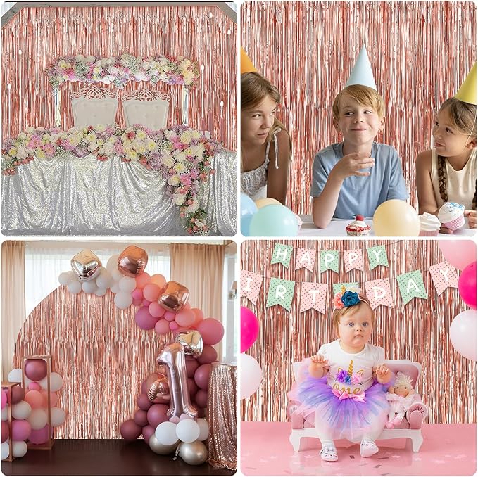 Crosize 7 Pack 3.3 x 9.9 ft Rose Gold Foil Fringe, Streamer Backdrop Curtains - Image 6
