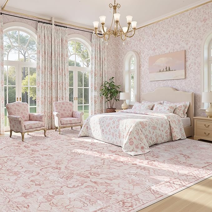 Pink Extra Large Area Rug 10x14 by Deerly