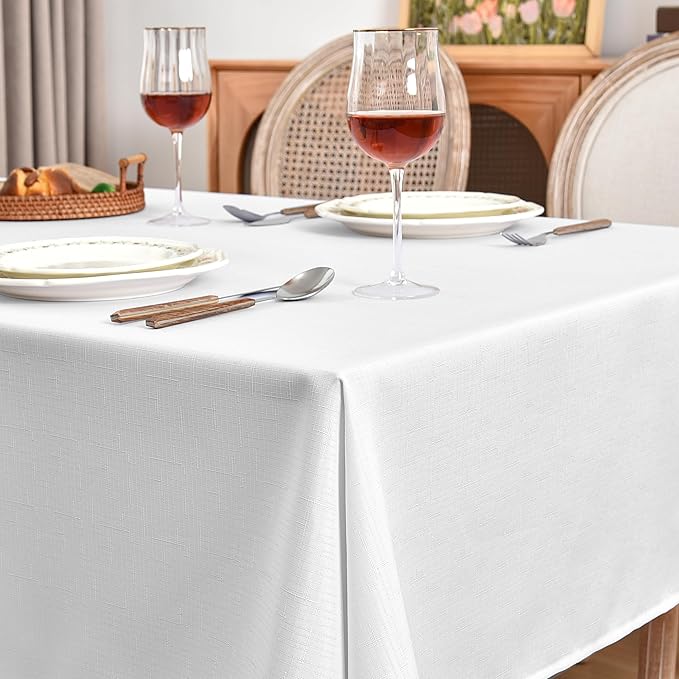 Fitable Faux Linen Tablecloths 2 Pack, Faux Burlap Fabric Table Clothes - Image 2