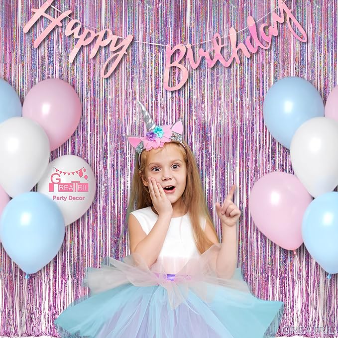 Pink Tinsel Curtain Party Backdrop - Image 2