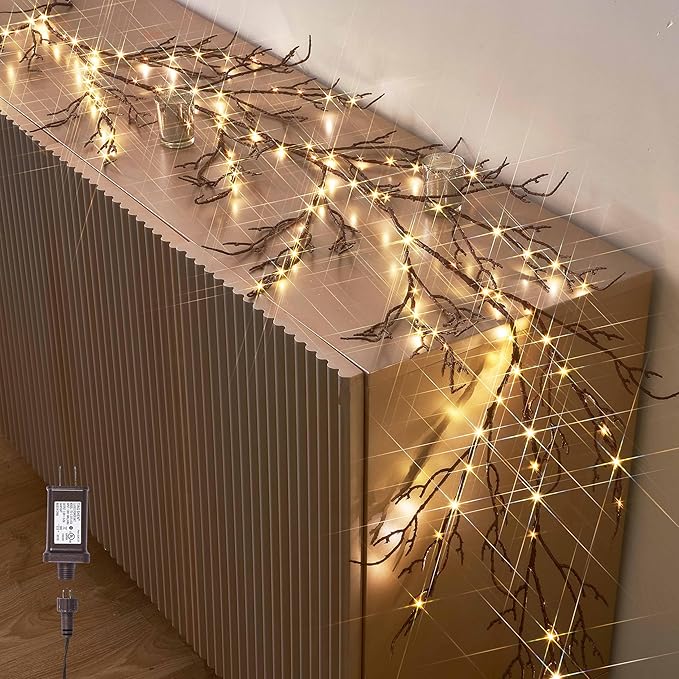 Hairui Lighted Brown Garland 6FT 120 LED Fairy Lights Plug in, Twig Vine by Hairui