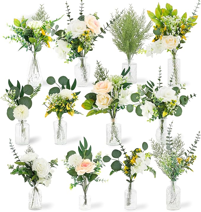 114Pcs Artificial Flowers in Vases Set, Fake Flower Greenery Stem Bulk Sets by Xunsiga