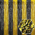 4 Pack Black Gold Wave Foil Fringe Curtain Backdrop, 3.28Ft x 8.2Ft Metallic by Ferwzsr