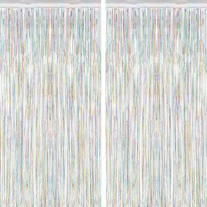 2 Pack Backdrop Curtains, 3.28 FT x 7.05 FT Laser Silver Fringe Curtains by ZATAYE