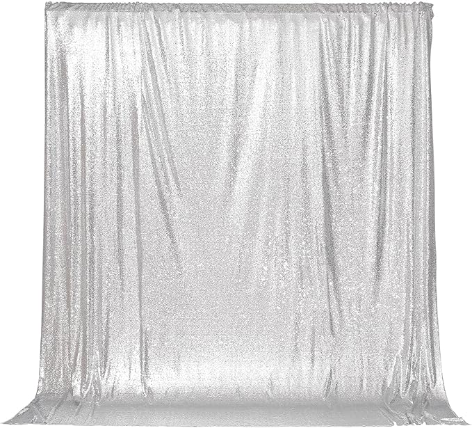 PartyDelight Silver 8FT X 8FT Sparkly Sequin Backdrop Curtains by PartyDelight