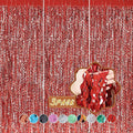 3 Pack Red Aluminium Foil Curtains, 3.3ft x 6.6ft, Wavy Shape, by CYLMFC