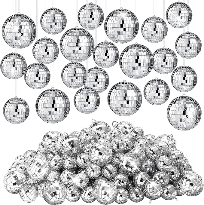 Funtery 100 Pcs Mirror Disco Balls Bulk Assorted Silver Hanging Disco Ball Decor by Funtery