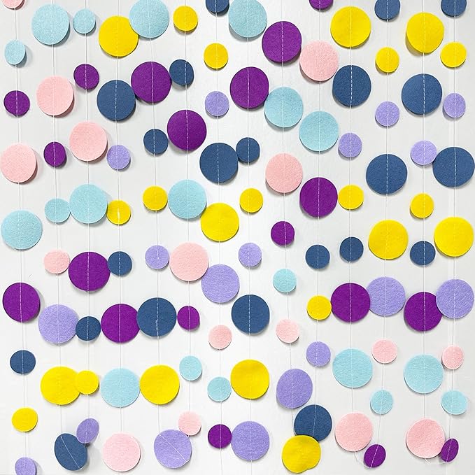 Oh Happy Day Decorations Navy Blue Yellow Purple Pink Boho Felt Circle Dot - Image 3