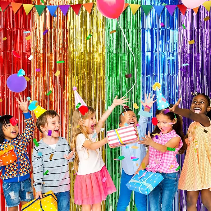 2Pack 3.3X6.6Ft Rainbow Foil Fringe Curtains Backdrop Decorations, Rainbow - Image 6