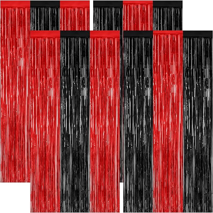 4 Pack Halloween Wall Backdrop, 3.28 FT x 7.05 FT Red and Black Party Streamer by ZATAYE